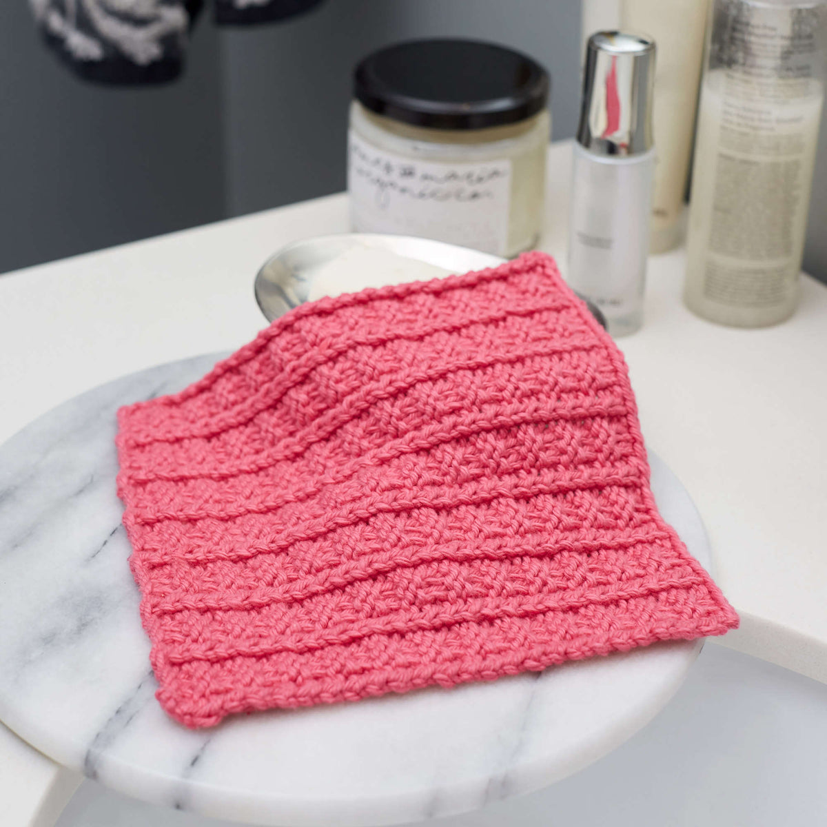 Knit Dishcloth made in Red Heart Scrubby Smoothie Yarn