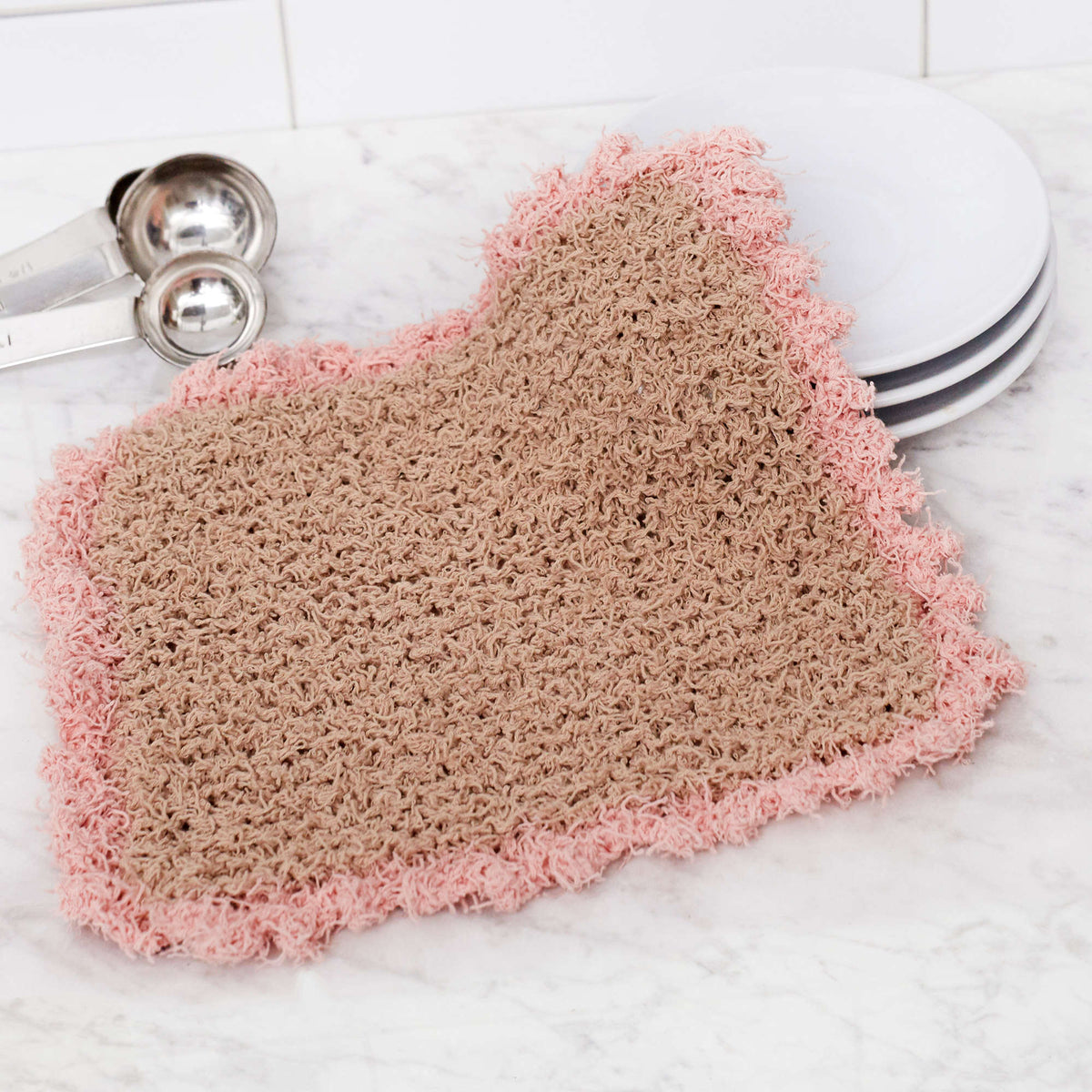 Knit Dishcloth made in Red Heart Scrubby Cotton Yarn
