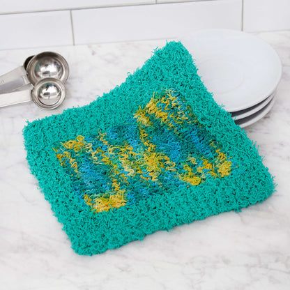 Red Heart Colorblock Knit Washcloth Knit Dishcloth made in Red Heart Scrubby Cotton Yarn