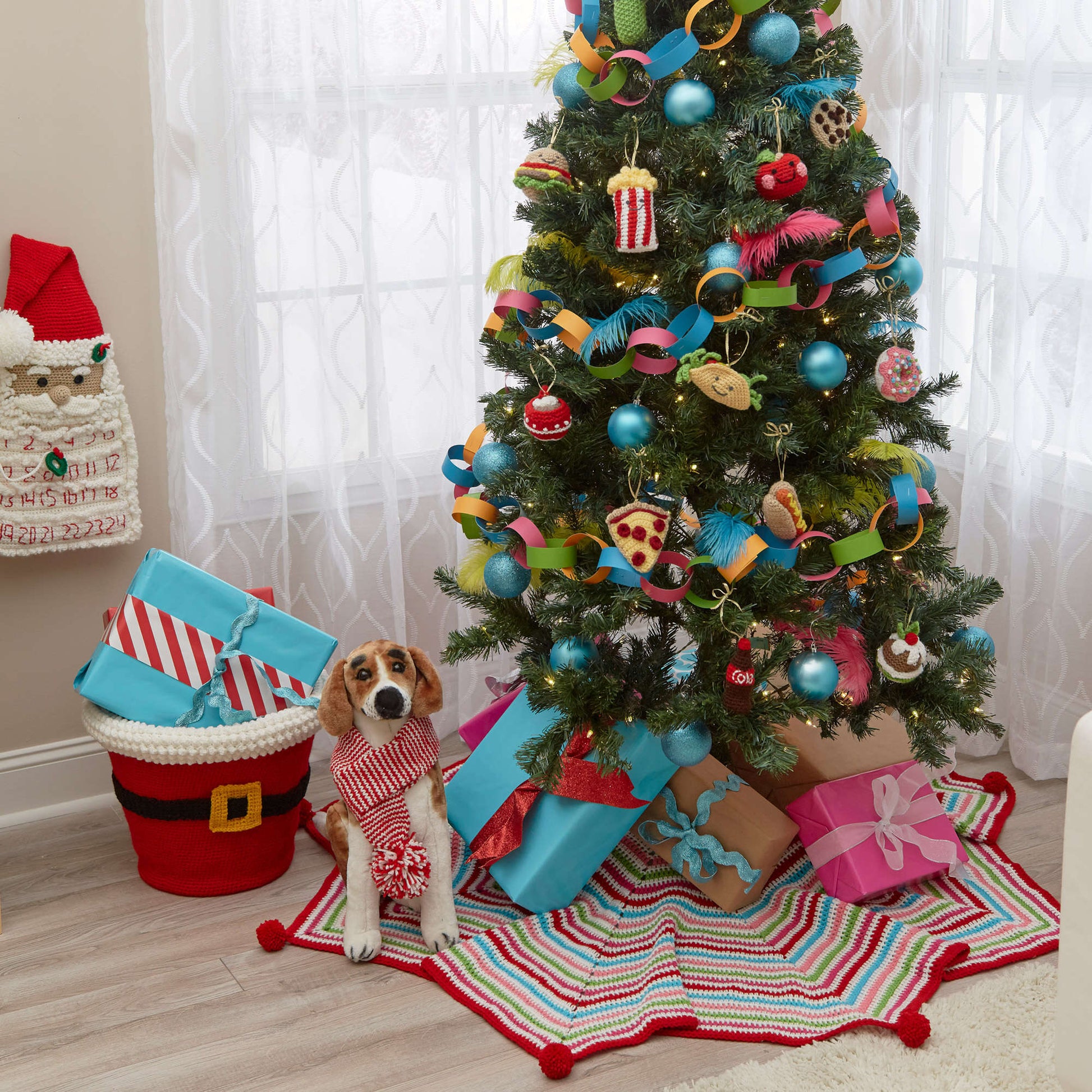 Free Red Heart Holiday Stripes Dog Scarf Pattern