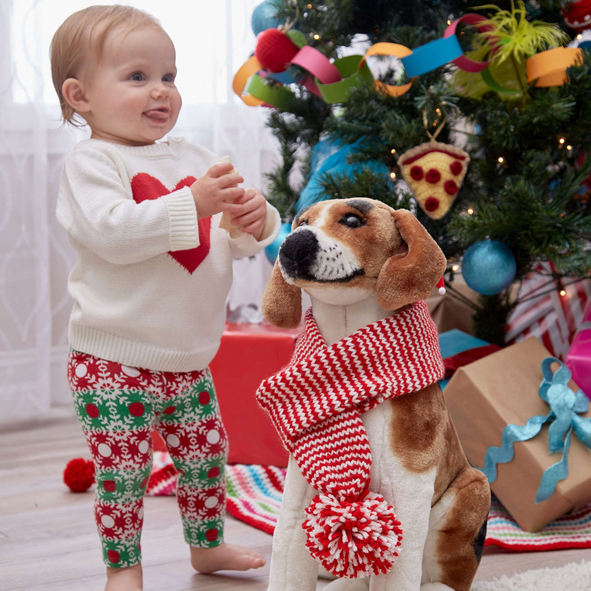Free Red Heart Holiday Stripes Dog Scarf Knit Pattern