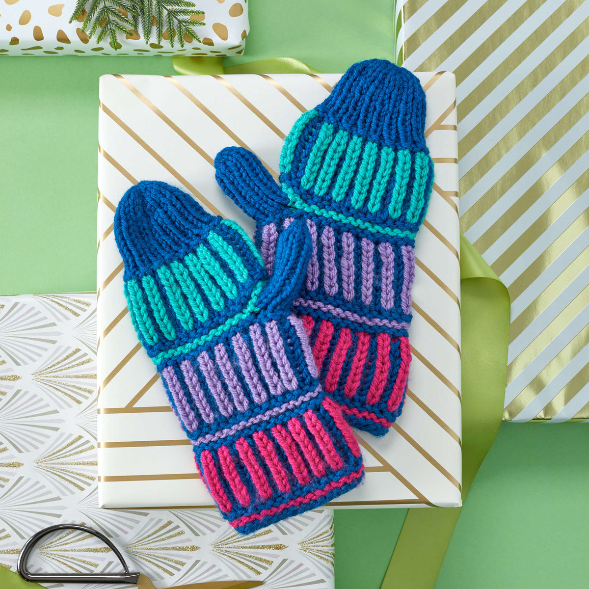 Knit Mittens made in Red Heart With Love Yarn