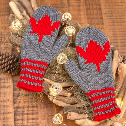 Red Heart Knit Maple Leaf Mittens Knit Mittens made in Red Heart Super Saver Yarn