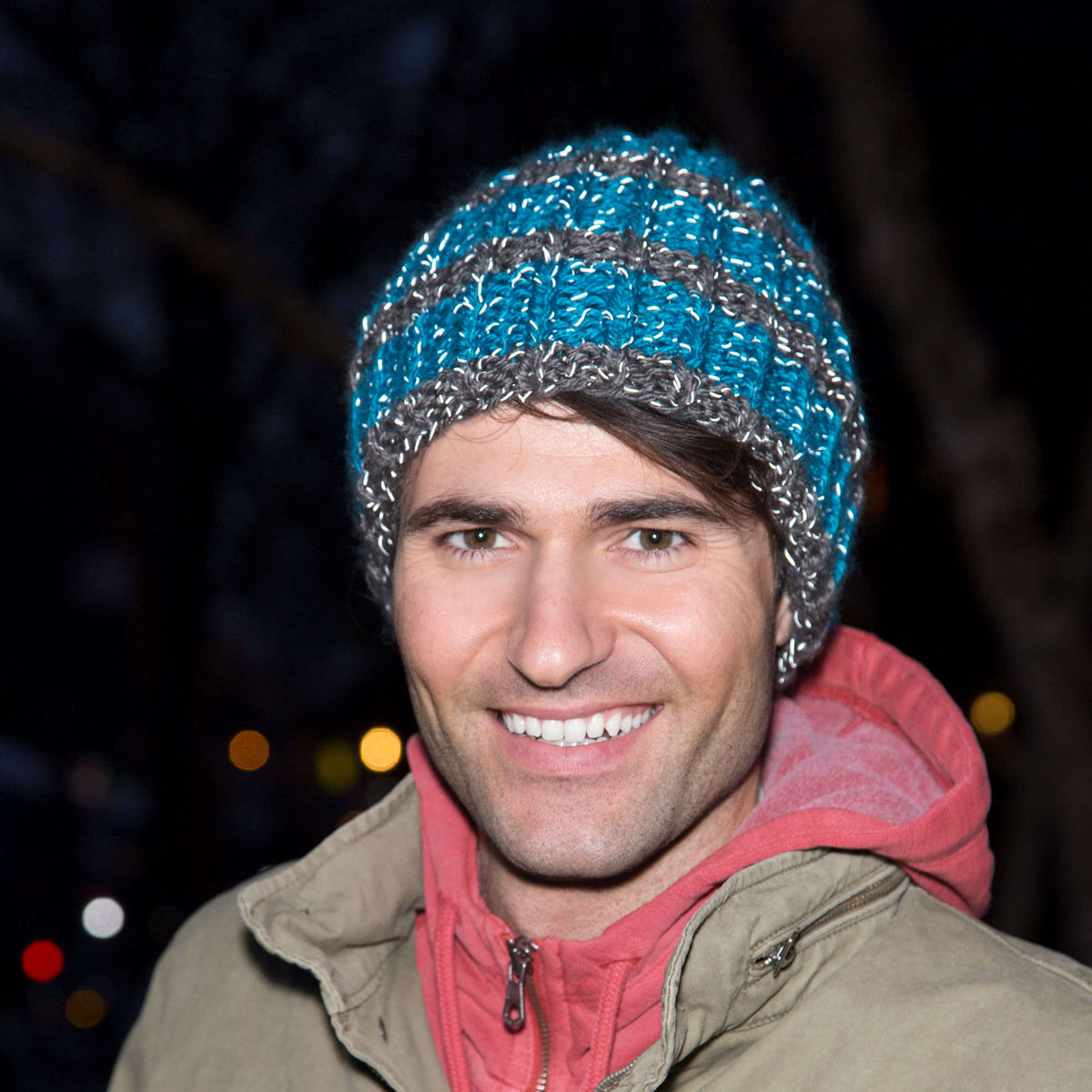 Knit Beanie made in Red Heart Reflective Yarn