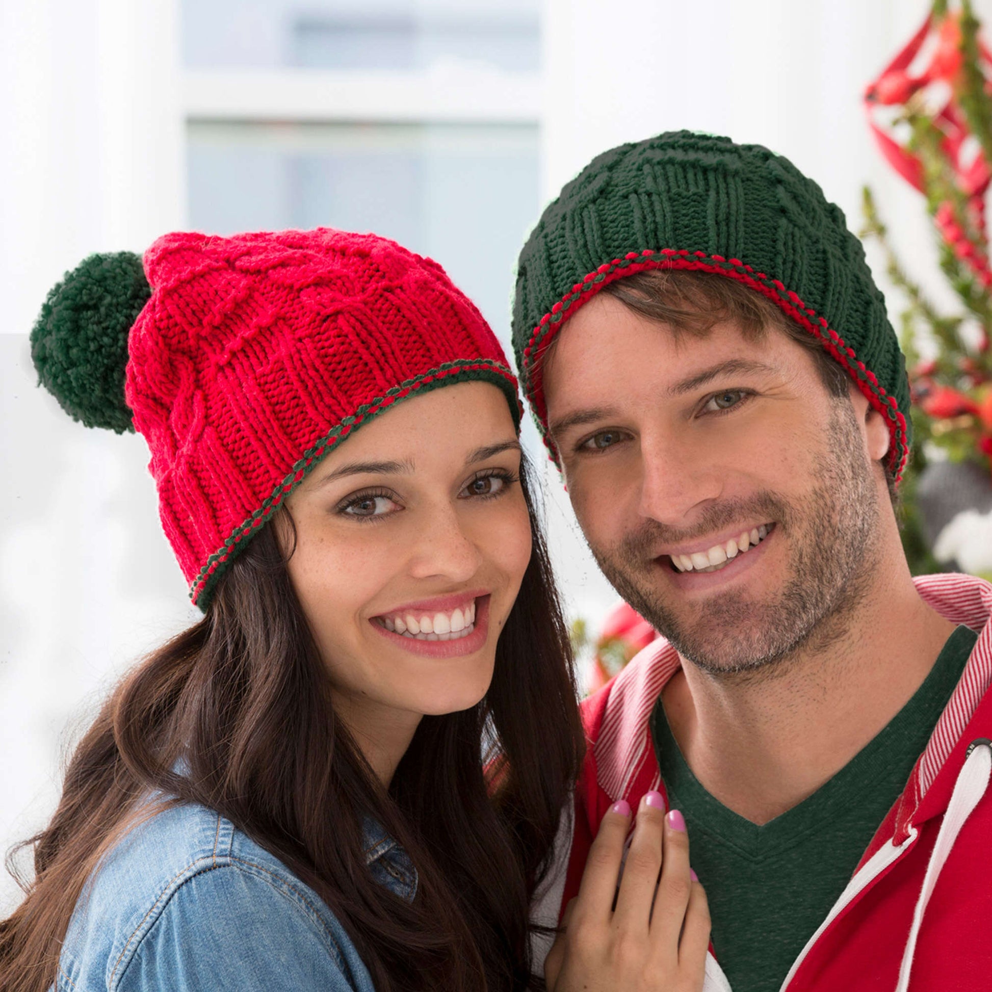Free Red Heart Christmas Gift Beanies Knit Pattern