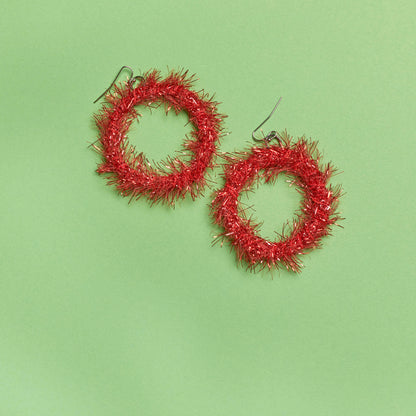 Red Heart Sparkling Earrings Craft Earrings made in Red Heart Sparkle Yarn