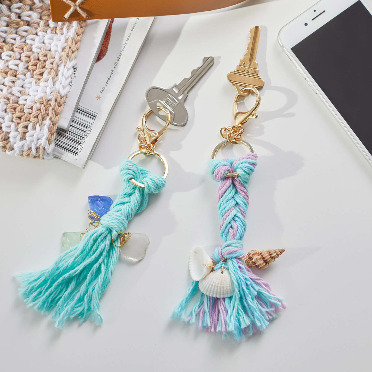 Craft Key Chains made in Red Heart Scrubby Smoothie Yarn