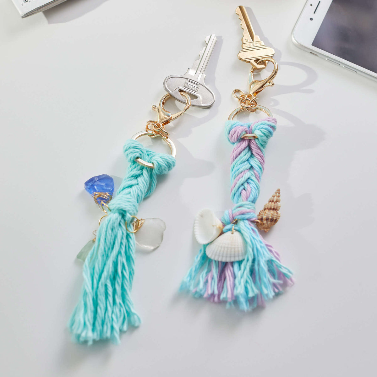 Craft Key Chains made in Red Heart Scrubby Smoothie Yarn