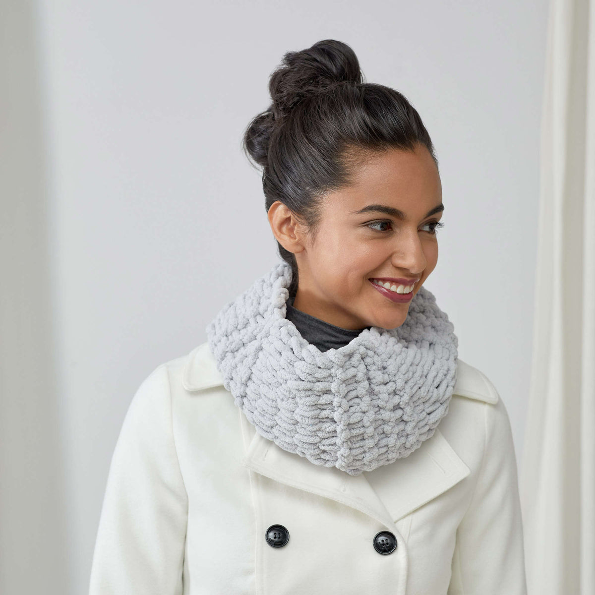 Craft Cowl made in Red Heart Loop-It Yarn