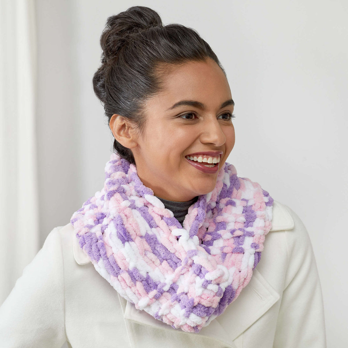 Craft Cowl made in Red Heart Loop-It Yarn
