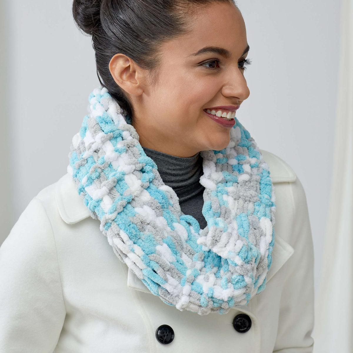 Craft Cowl made in Red Heart Loop-It Yarn