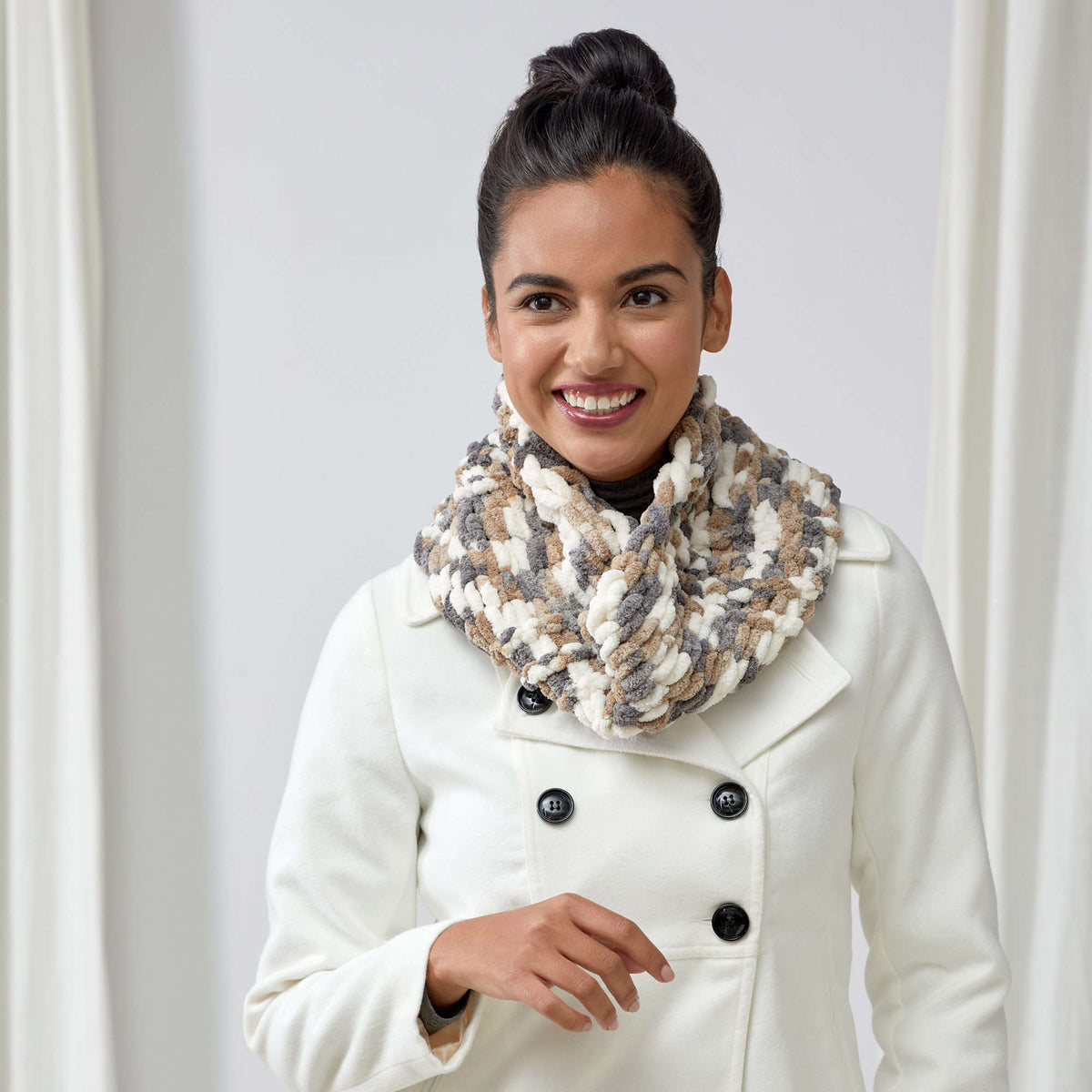 Craft Cowl made in Red Heart Loop-It Yarn