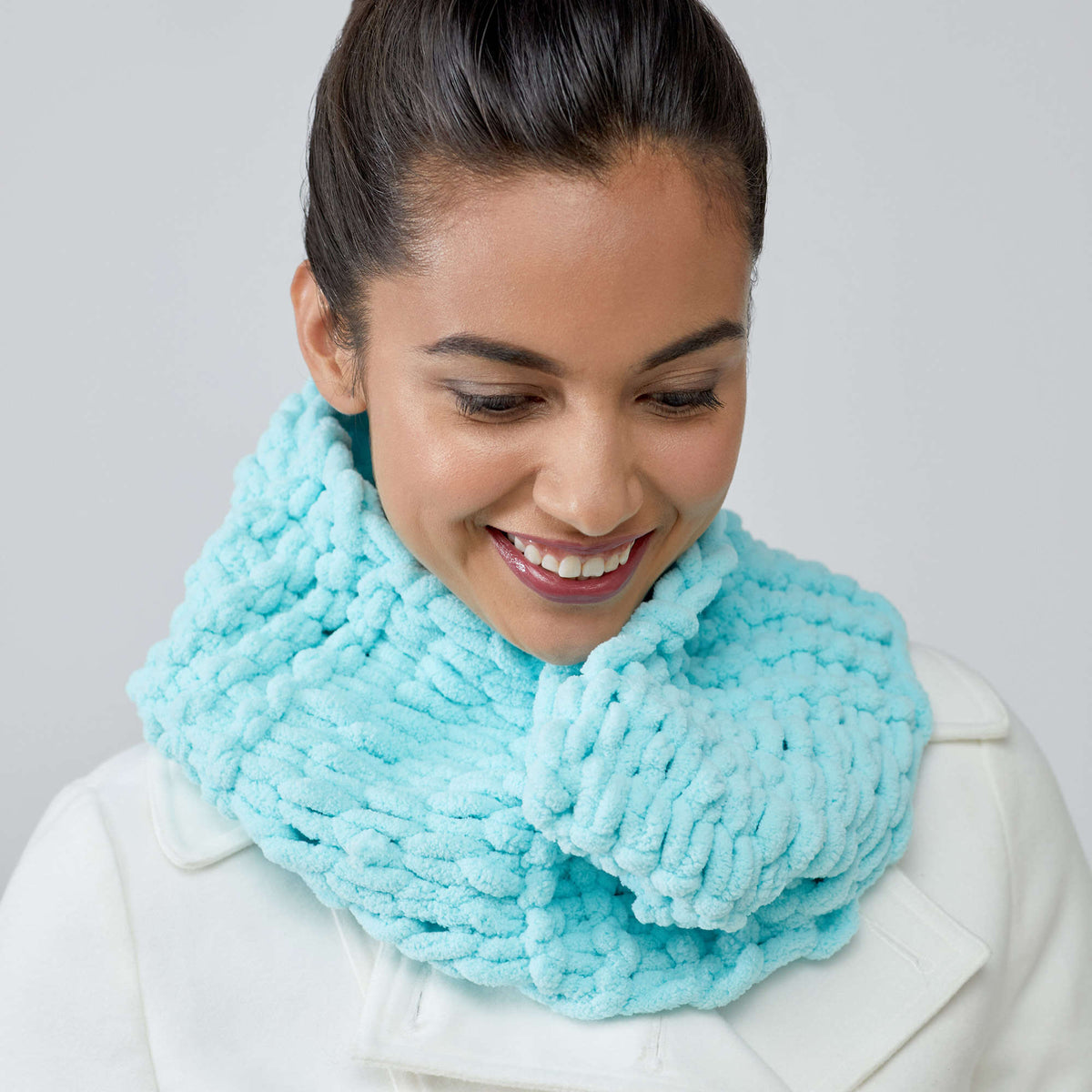 Craft Cowl made in Red Heart Loop-It Yarn