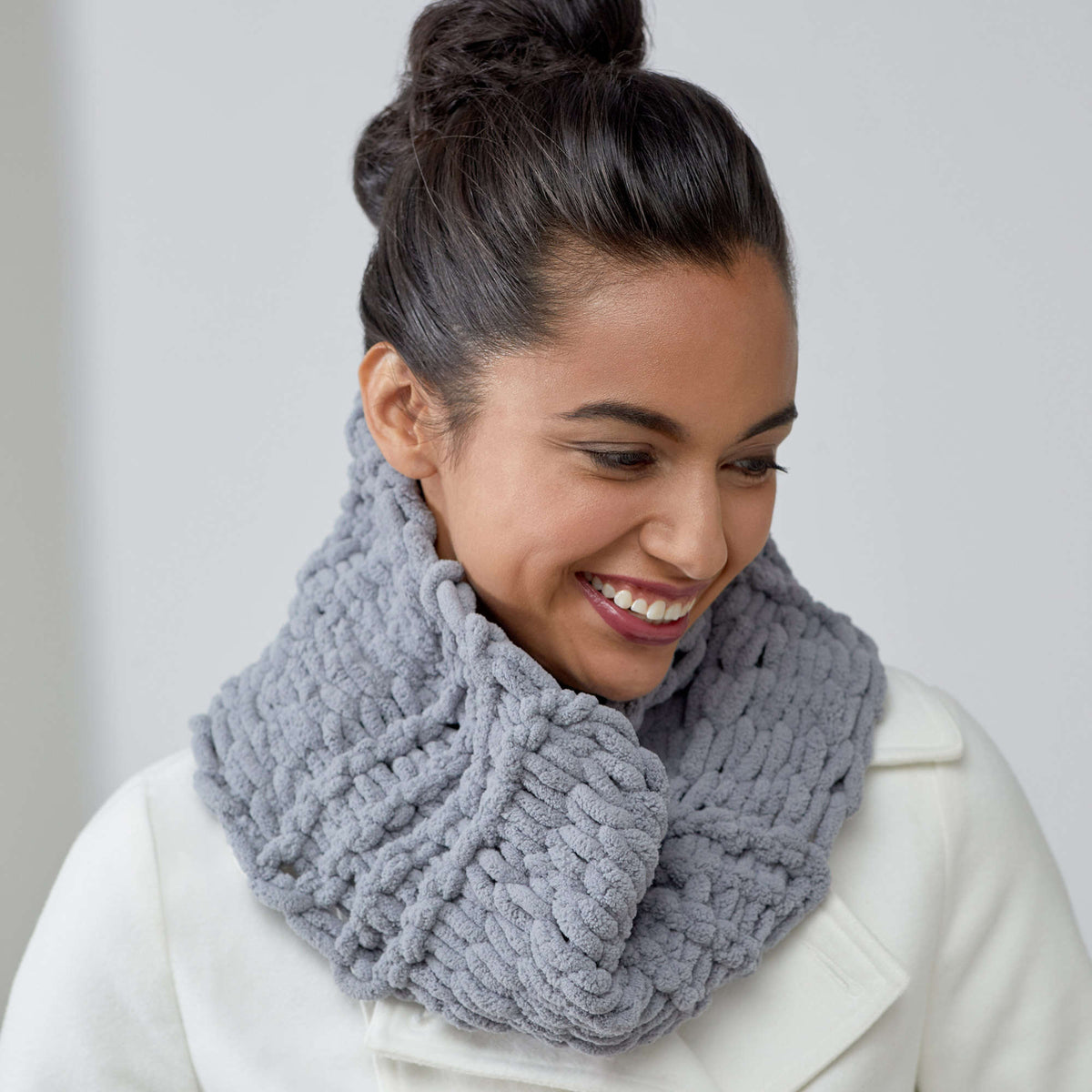 Craft Cowl made in Red Heart Loop-It Yarn