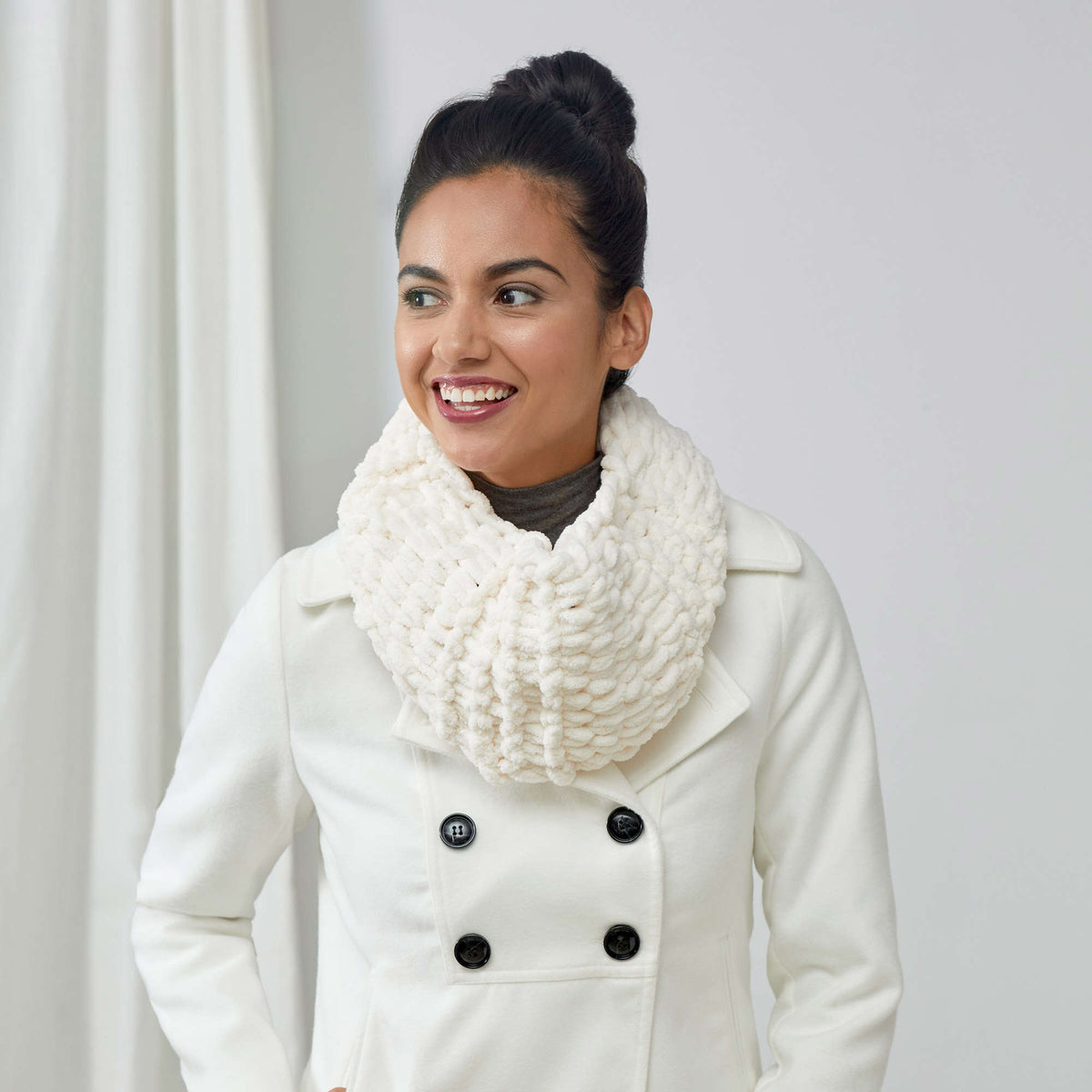 Craft Cowl made in Red Heart Loop-It Yarn