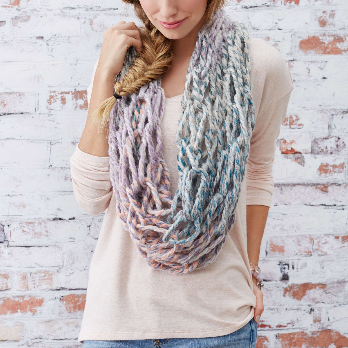 Craft Cowl made in Red Heart Collage Yarn