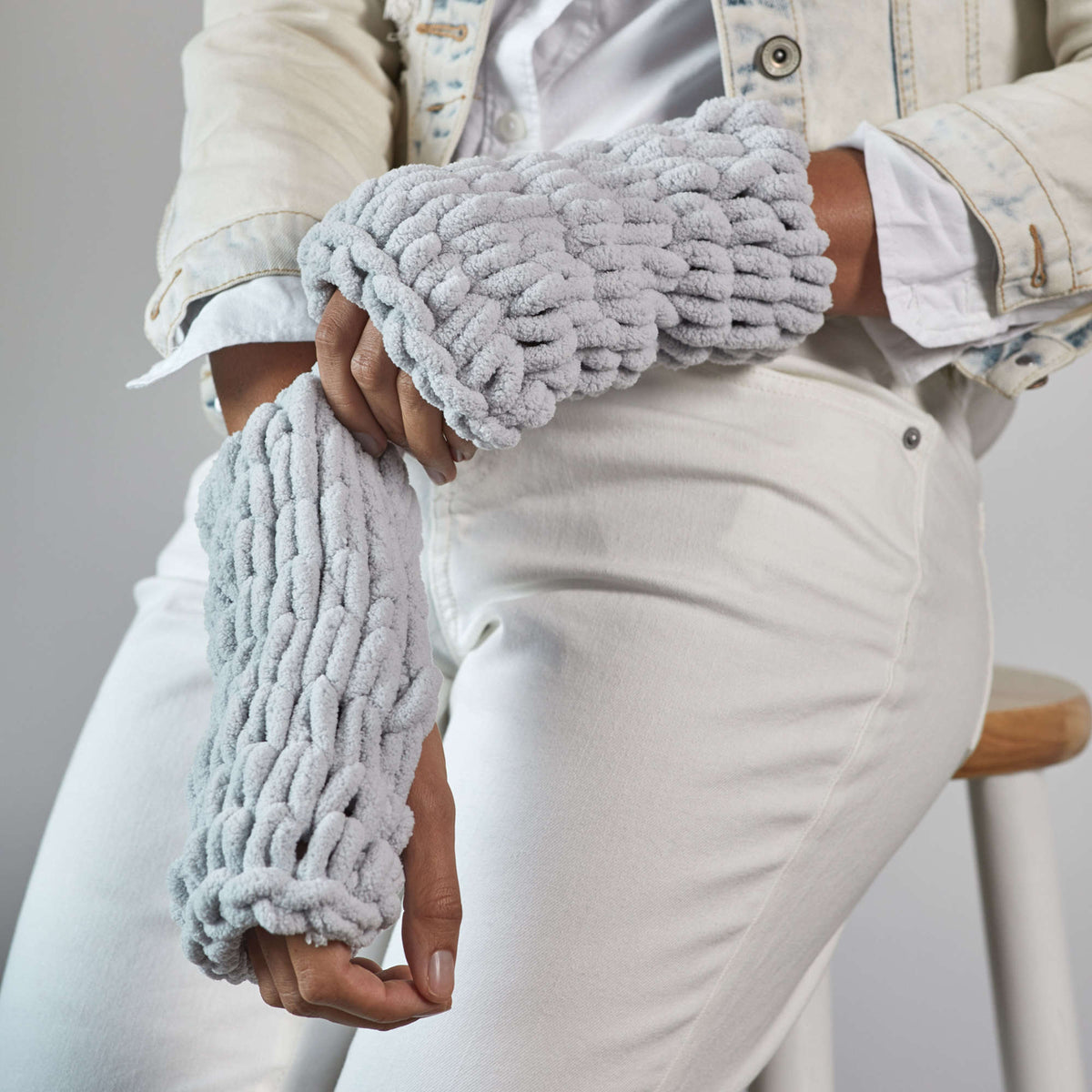 Craft Wristers made in Red Heart Loop-It Yarn