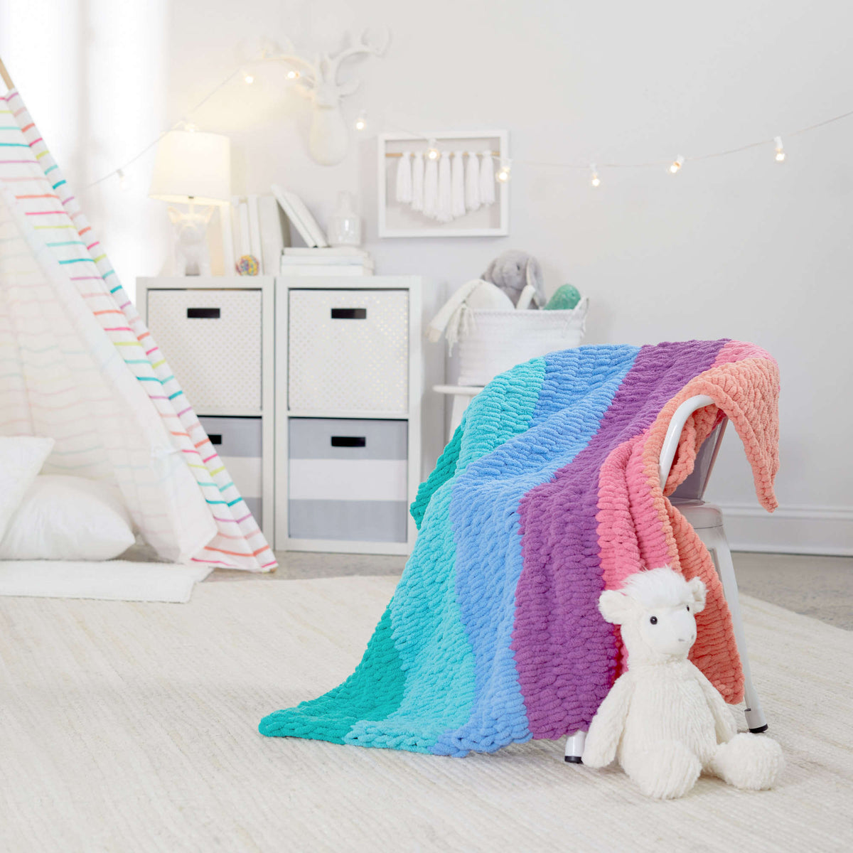 Craft Blanket made in Red Heart Loop-It Yarn