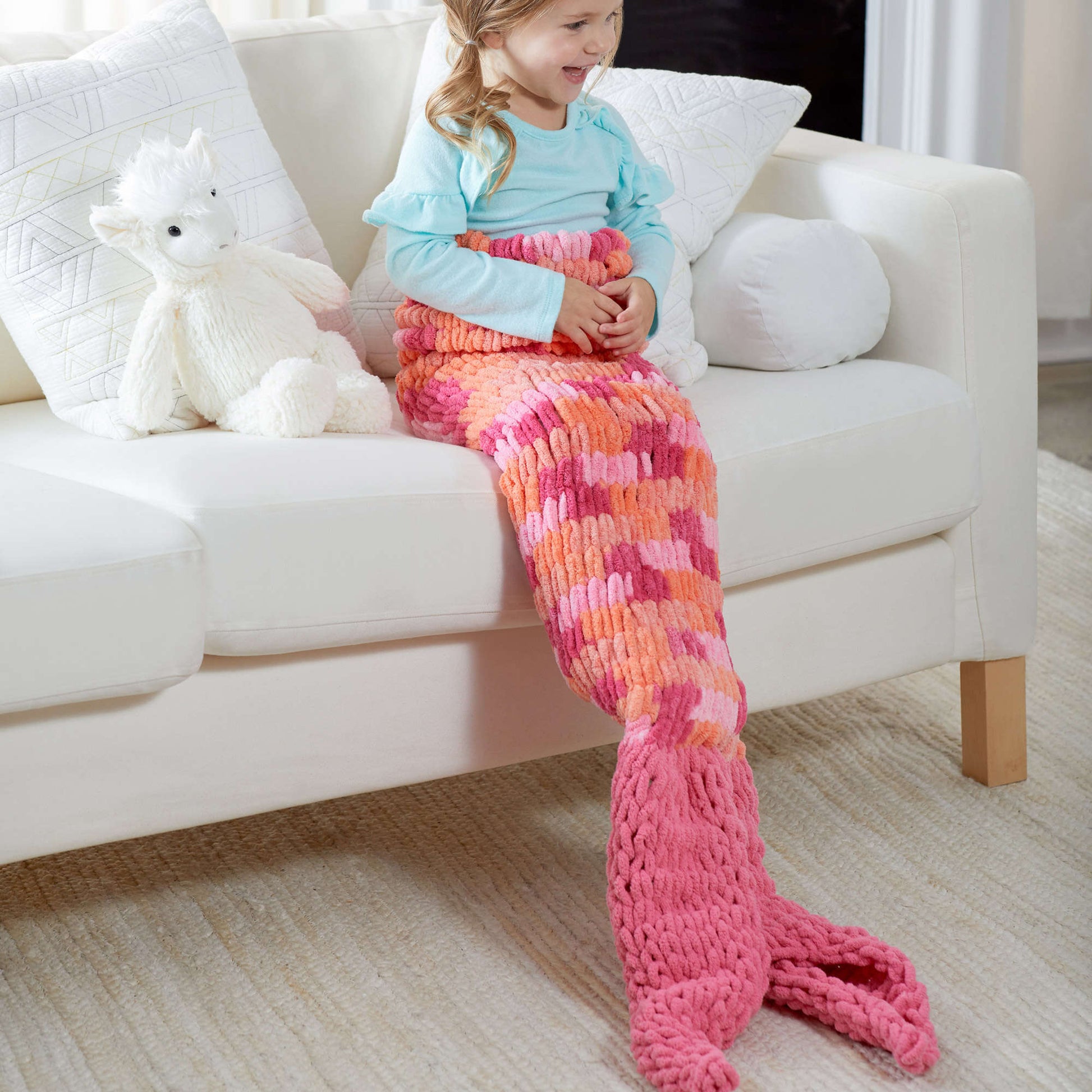 Free Red Heart Loopy Mermaid Tail Blanket Craft Pattern