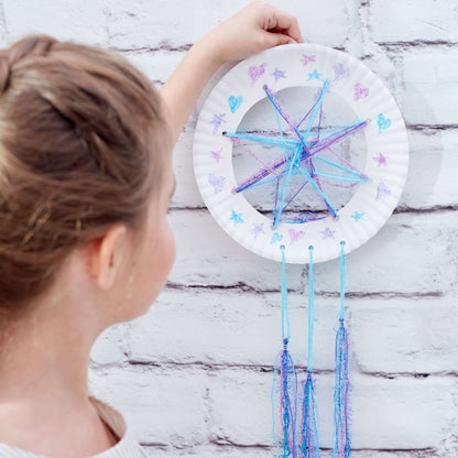 Red Heart Craft Paper Plate Dream Catcher Craft Dream Catcher made in Red Heart Scrubby Sparkle Yarn