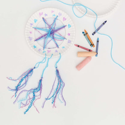 Red Heart Craft Paper Plate Dream Catcher Craft Dream Catcher made in Red Heart Scrubby Sparkle Yarn