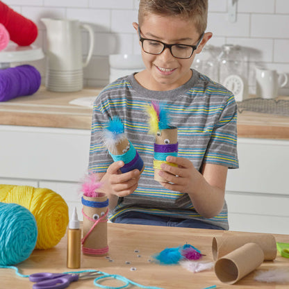 Red Heart Paper Tube Monsters Craft Toy made in Red Heart Yarn