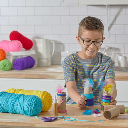 Red Heart Paper Tube Monsters Craft Toy made in Red Heart Yarn