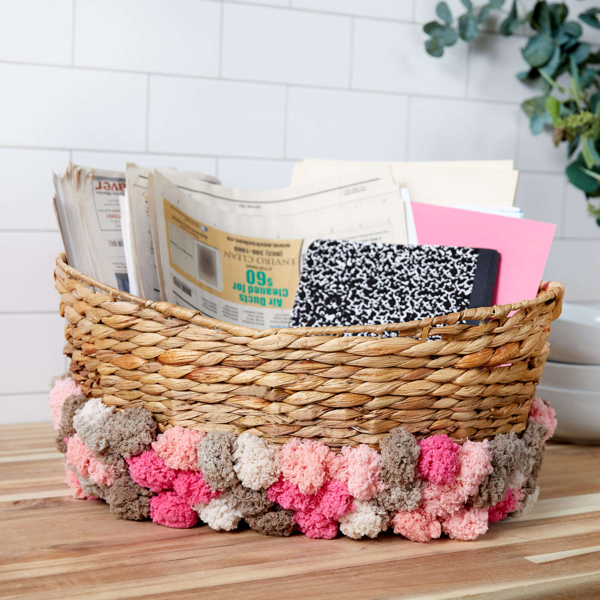 Craft Basket made in Red Heart Pomp-a-Doodle Yarn