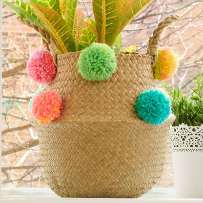 Red Heart Craft Basket With Pompom Embellishment Craft Basket made in Red Heart Super Saver yarn