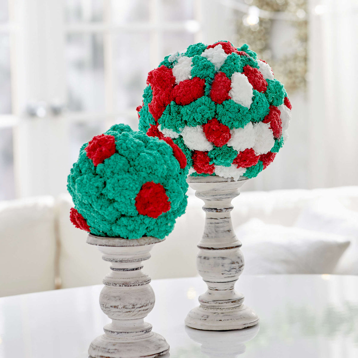 Craft Christmas Décor made in Red Heart Pomp-a-Doodle Yarn