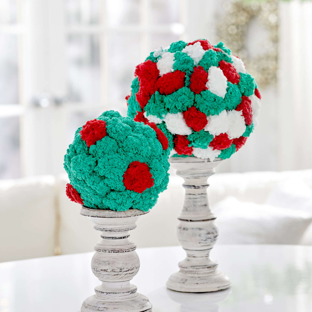 Craft Christmas Décor made in Red Heart Pomp-a-Doodle Yarn