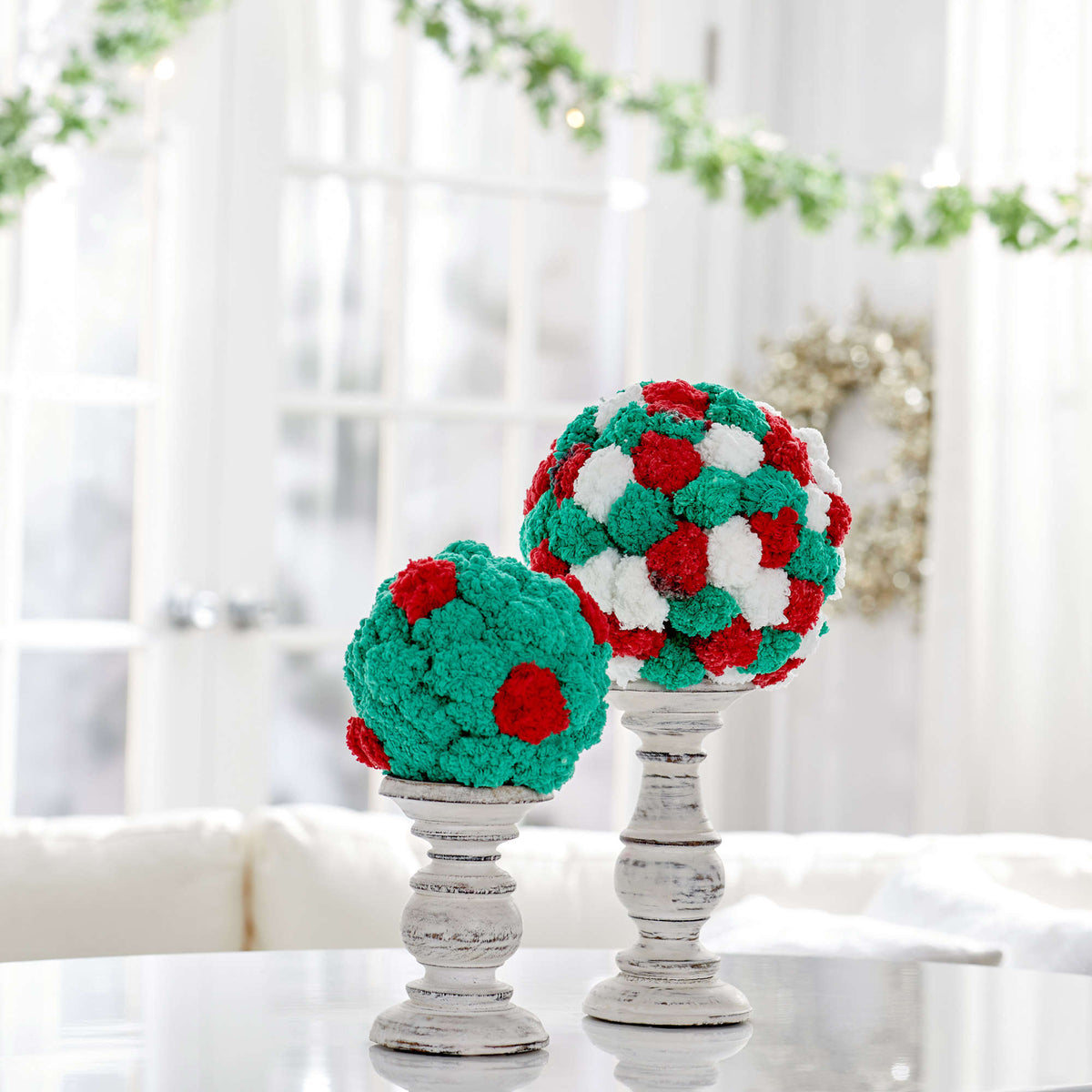 Craft Christmas Décor made in Red Heart Pomp-a-Doodle Yarn