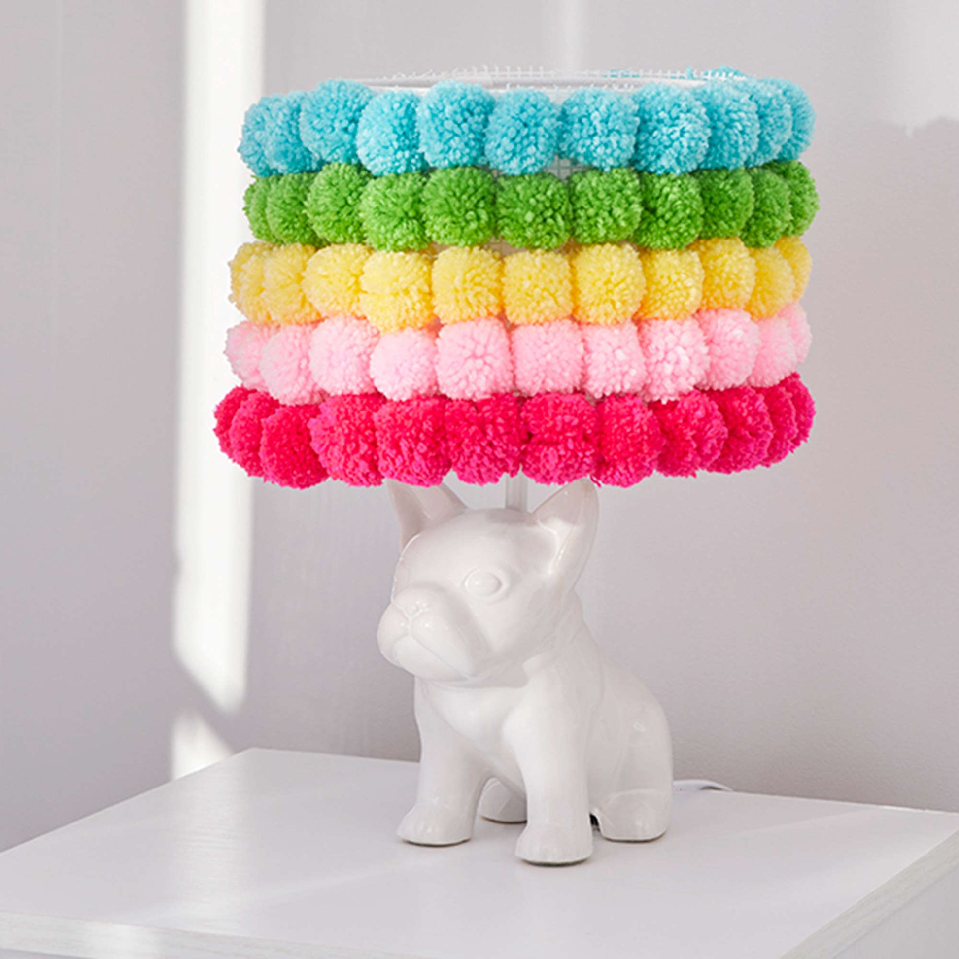 Free Red Heart Craft Pompom Rainbow Lampshade Pattern