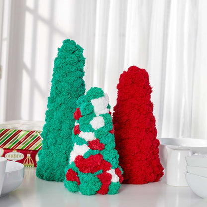 Red Heart Trio of Holiday Trees Craft Holiday Décor made in Red Heart Pomp-a-Doodle Yarn