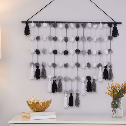 Red Heart Craft Pomp and Tassel Wall Hanging Craft Hanging made in Red Heart With Love Yarn