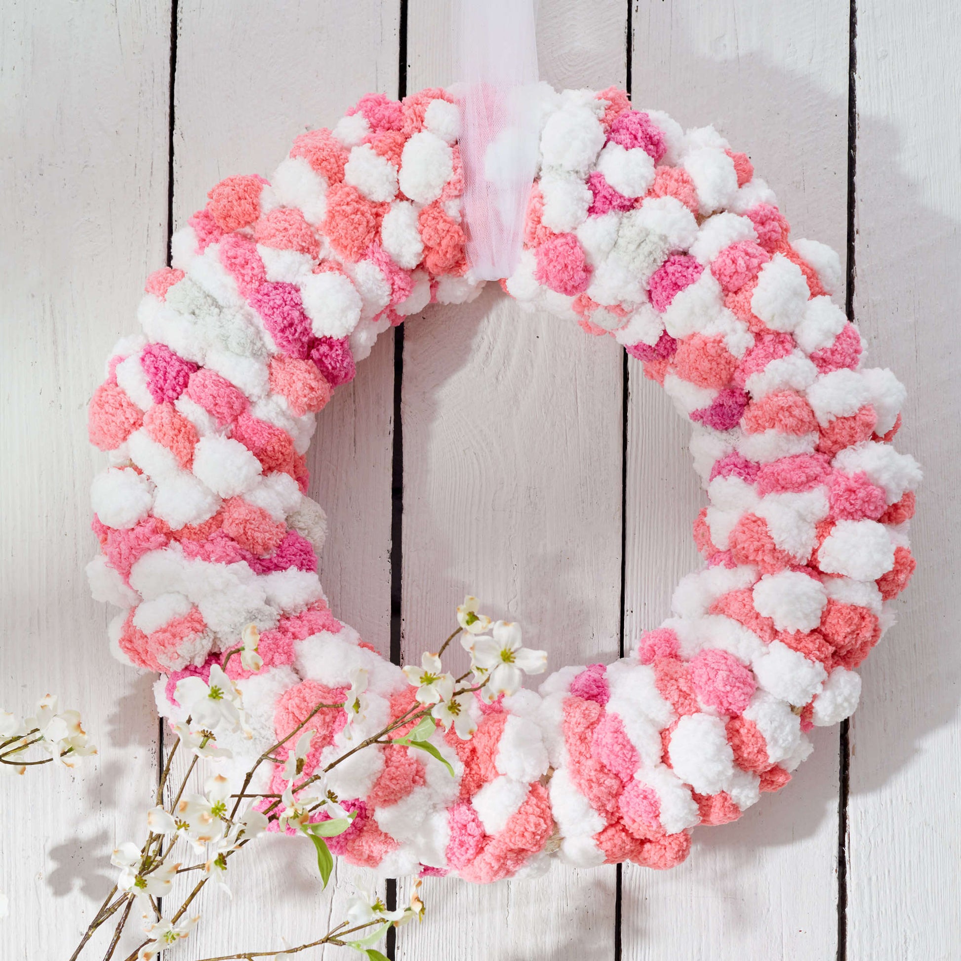 Free Red Heart Pompom Wreath Craft Pattern