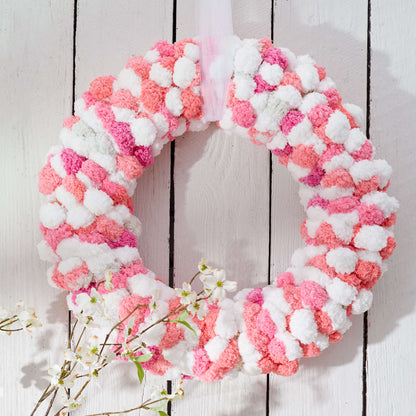 Red Heart Craft Pompom Wreath Craft Interior Décor made in Red Heart Pomp-a-Doodle yarn