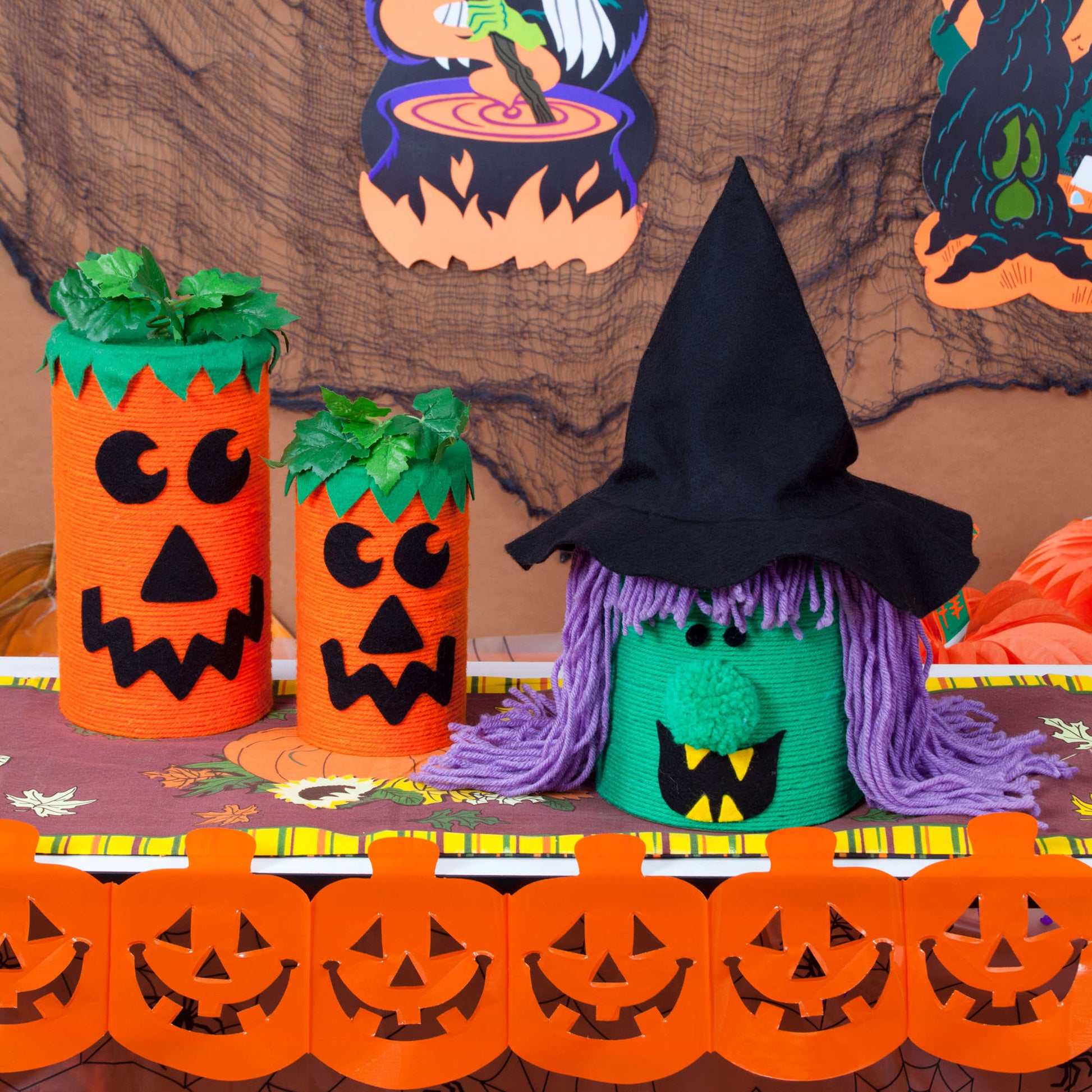 Free Red Heart Jack-o-Lantern & Witch Canister Crafts Pattern