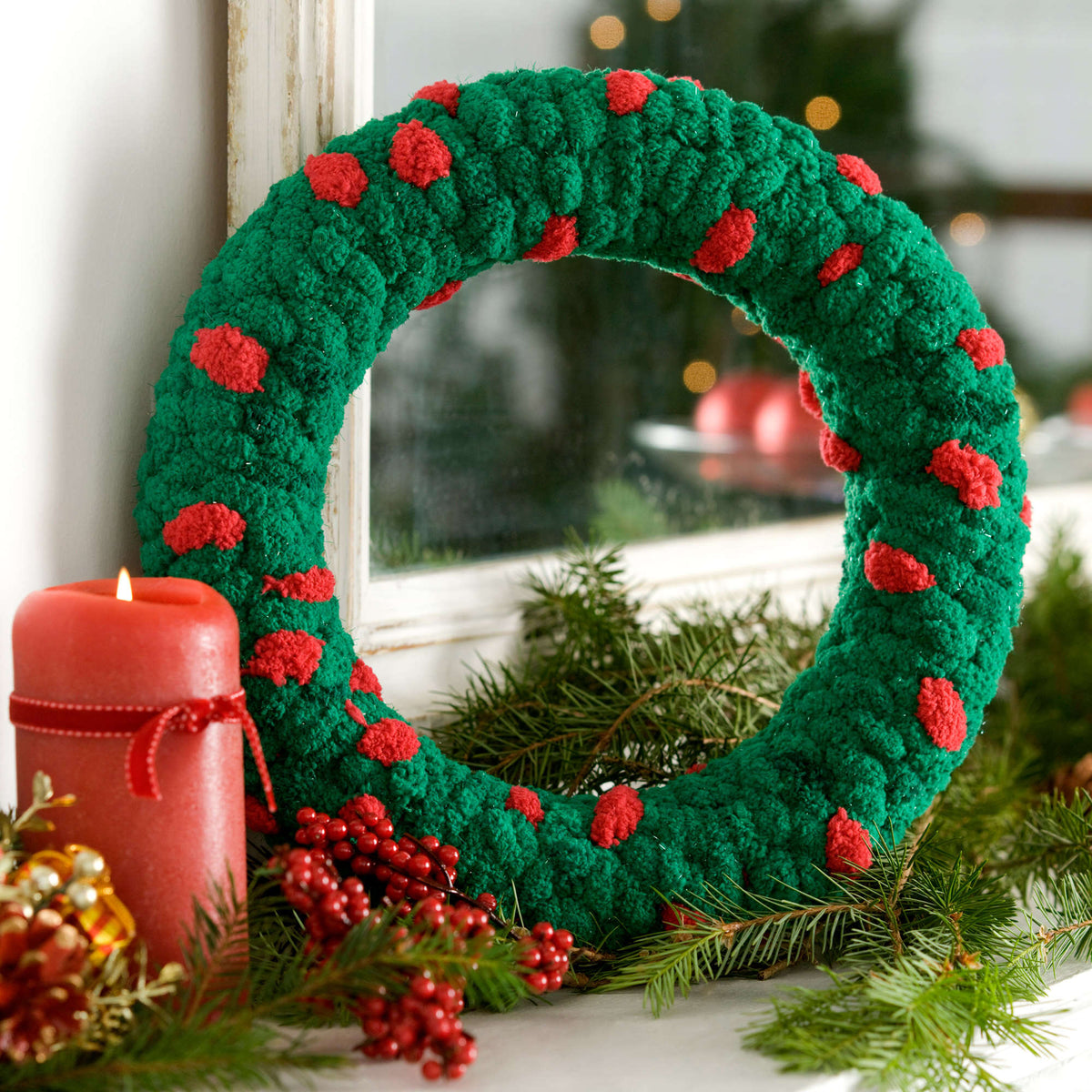 Craft Wreath made in Red Heart Spark-a-Doodle Yarn