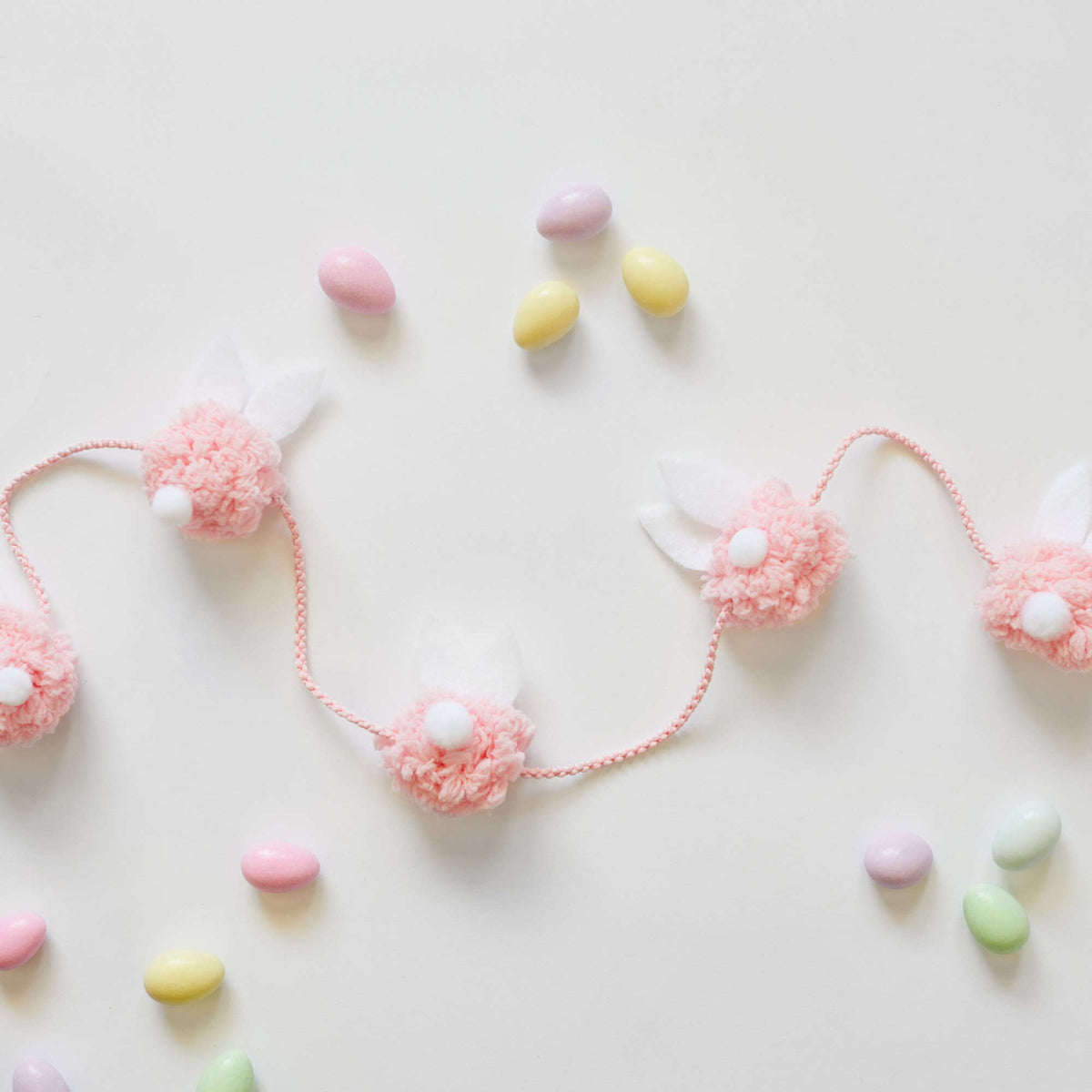 Craft Garland made in Red Heart Pomp-a-Doodle Yarn