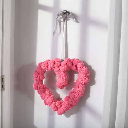 Red Heart Craft Pom-dorable Heart Wreath Craft Wreath made in Red Heart Pomp-a-Doodle Yarn