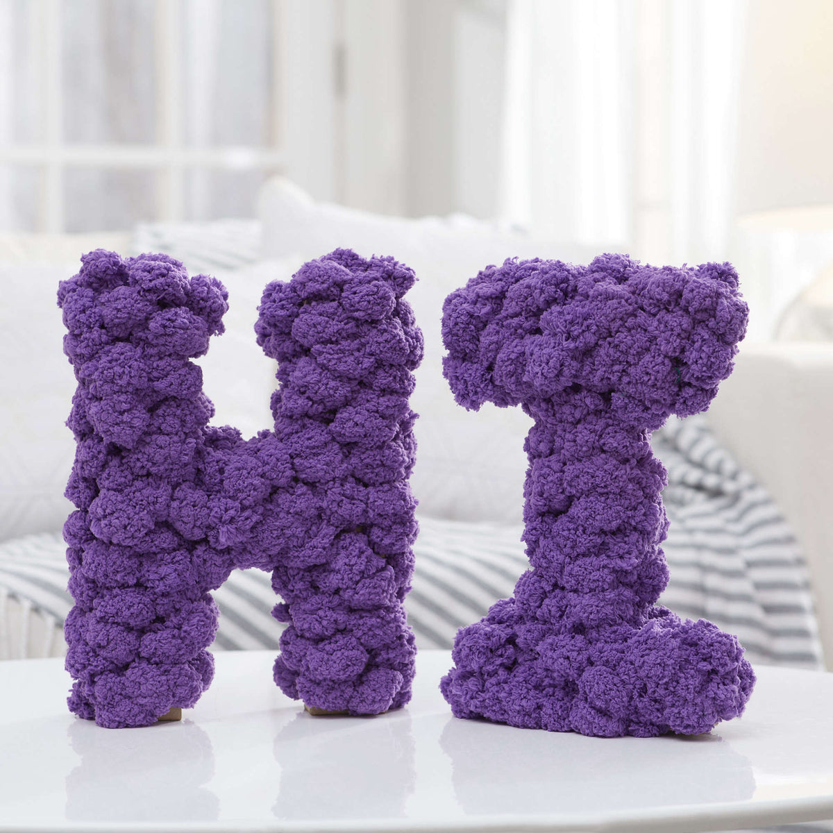 Craft Letters Craft made in Red Heart Pomp-a-Doodle Yarn