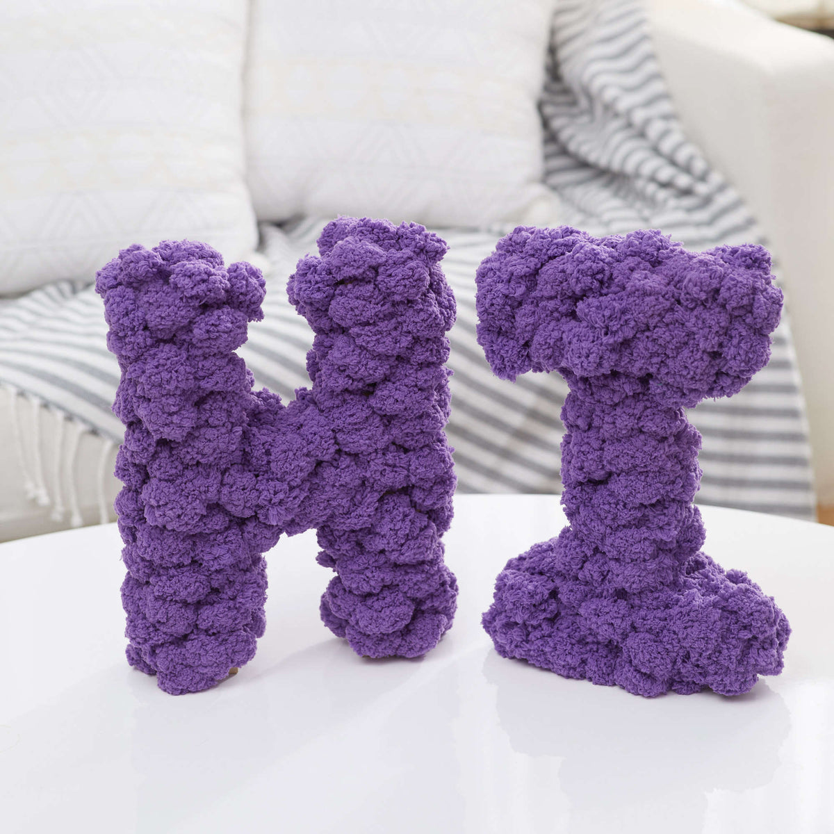 Craft Letters Craft made in Red Heart Pomp-a-Doodle Yarn