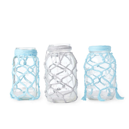 Red Heart Fishnet Jars Craft Jar Cozy made in Red Heart Scrubby Smoothie Yarn