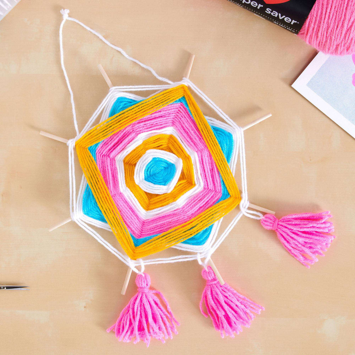 Craft Wall Hanging made in Red Heart Super Saver yarn