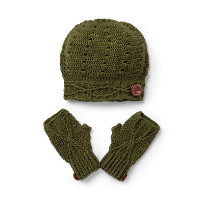 Sugar Bush Riverside Button Crochet Slouchy Hat & Fingerless Gloves Crochet Set made in Sugar Bush Crisp yarn