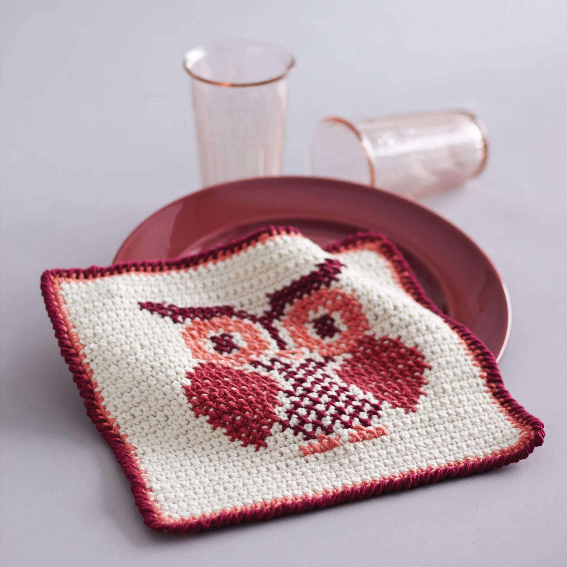 Free Lily Sugar'n Cream Owl Cross Stitch Dishcloth Crochet Pattern