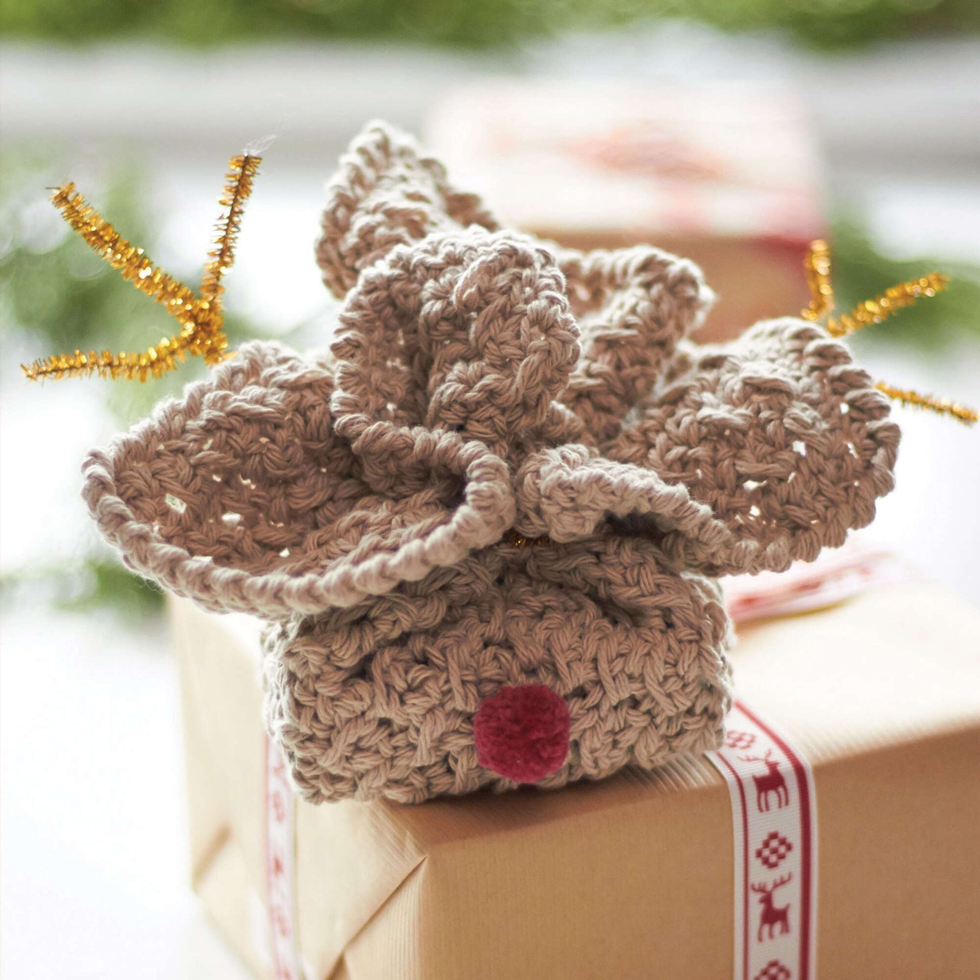 Free Lily Sugar'n Cream Rudolph's Soap Cozy Crochet Pattern