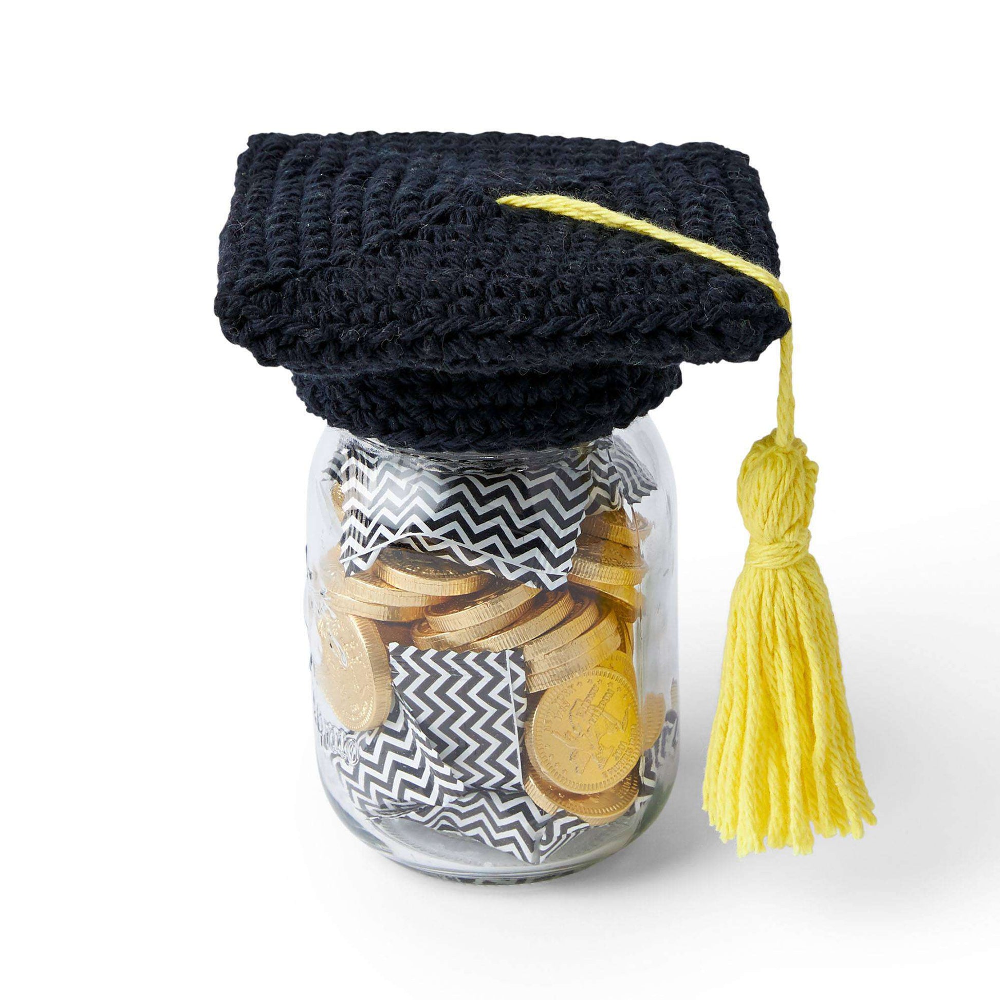Free Lily Sugar'n Cream Crochet Graduation Cap Mason Jar Topper Pattern