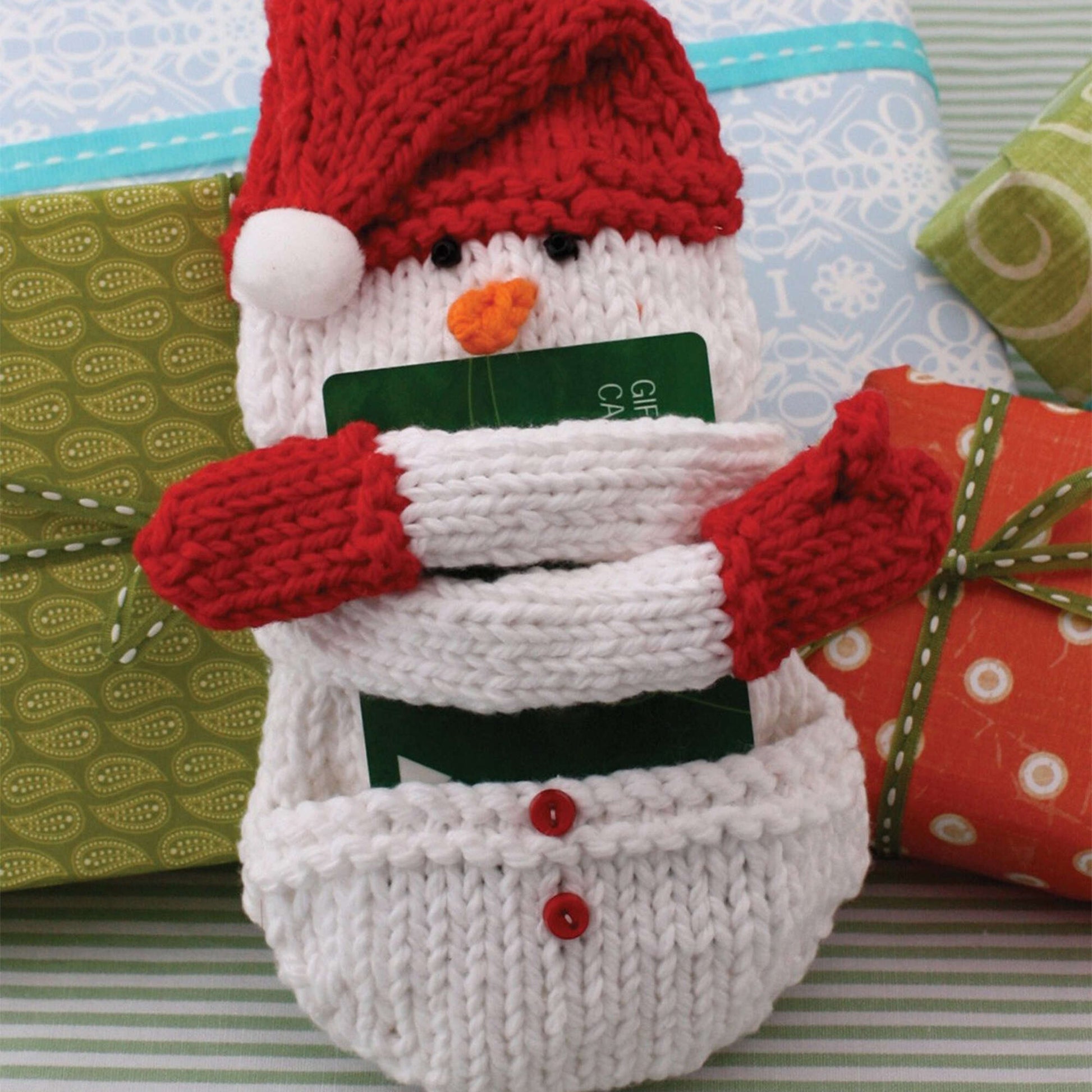 Free Lily Sugar'n Cream Snow Man Knit Gift Card Cozy Pattern